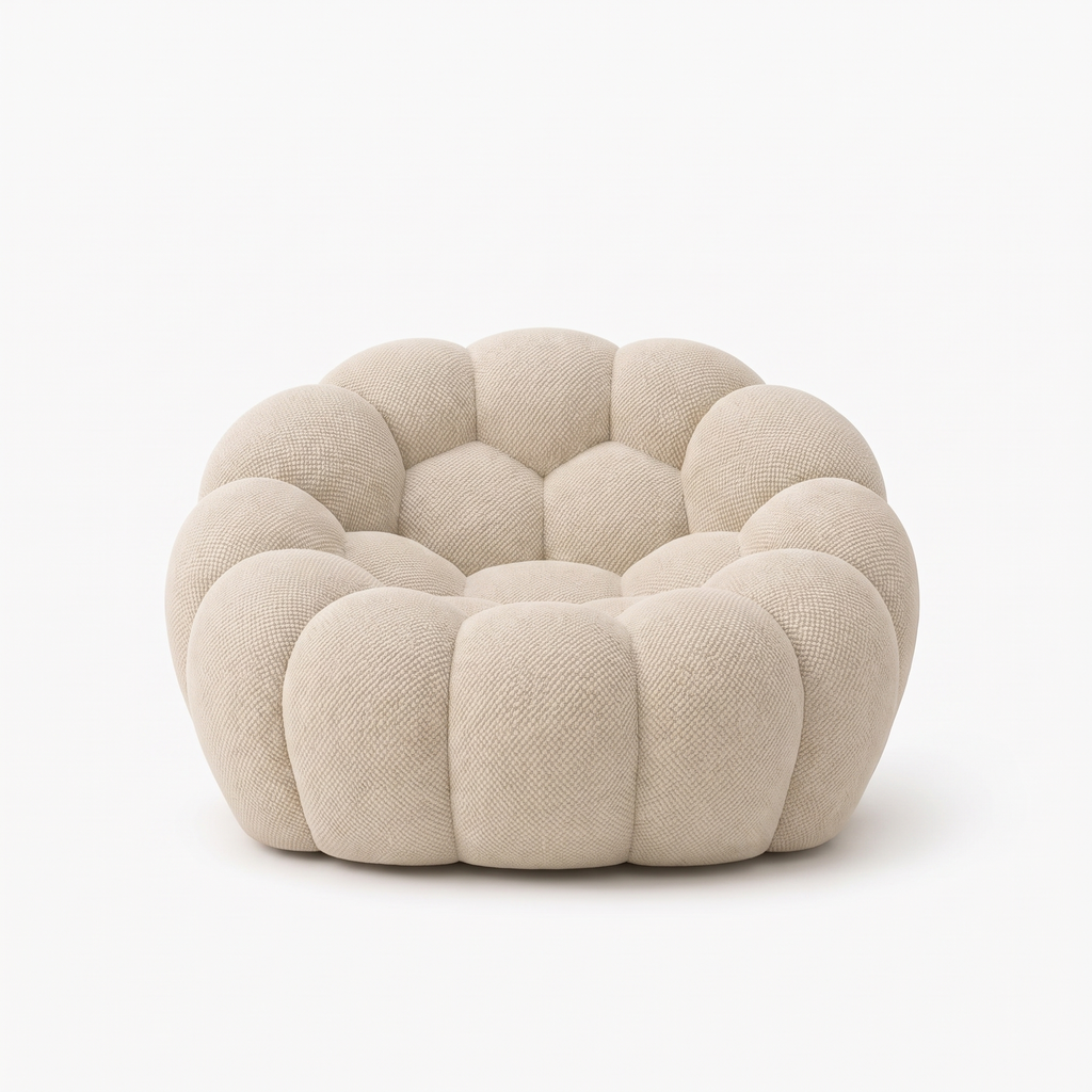 BULÉA Mini round armchair in Linen – studio view