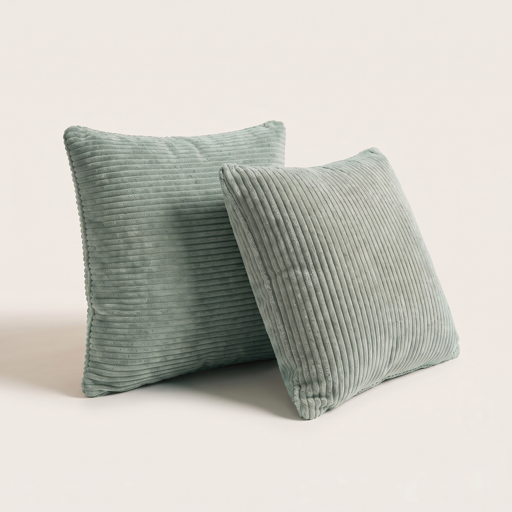 Corduroy cushions, set of 2, in Celadon